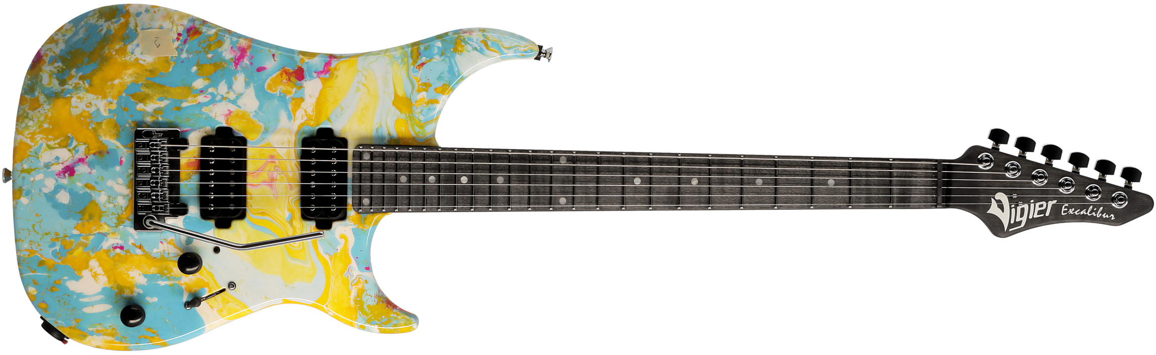 Vigier Excalibur Thirteen 2h Trem Mn - Rock Art Yellow Blue White - Str shape electric guitar - Main picture