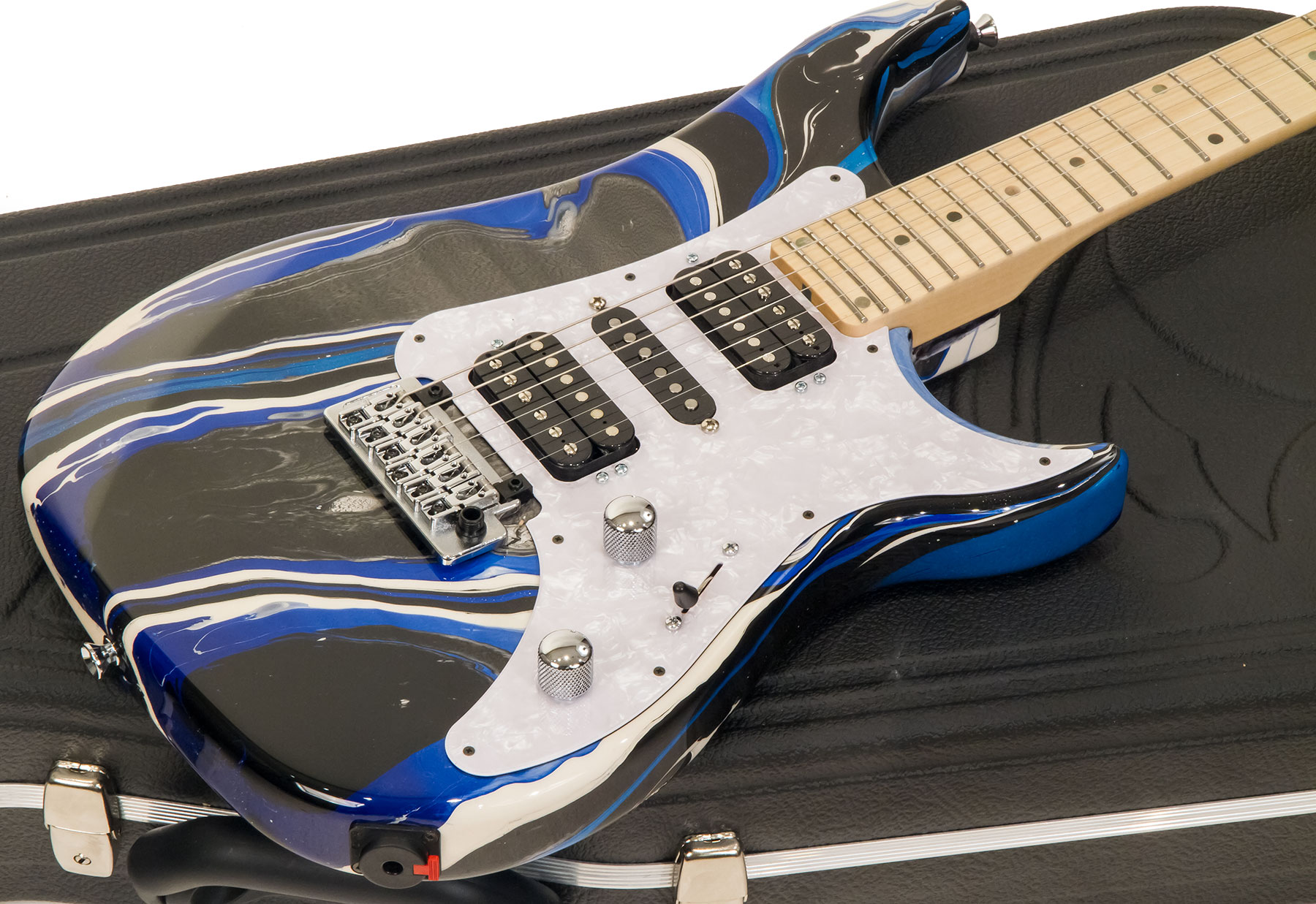 Vigier Excalibur Supraa Hsh Trem Mn - Rock Art Blue White Black - Double cut electric guitar - Variation 1