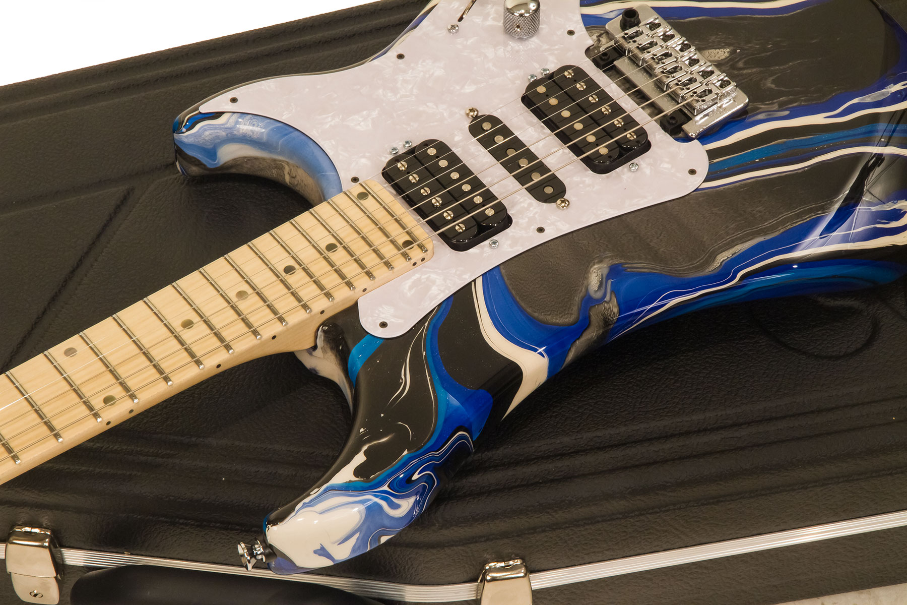 Vigier Excalibur Supraa Hsh Trem Mn - Rock Art Blue White Black - Double cut electric guitar - Variation 3