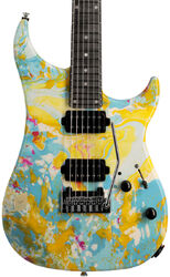 Str shape electric guitar Vigier                         Excalibur Thirteen (MN) - Rock art yellow blue white