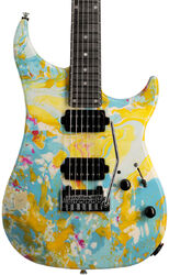 Str shape electric guitar Vigier Excalibur Thirteen (MN) - Rock art yellow blue white