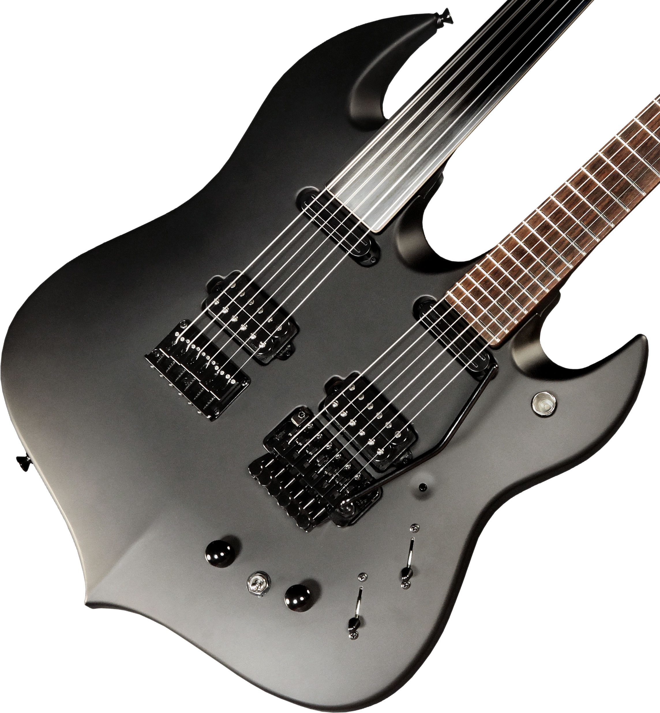 Vigier Ron Thal Double B Foot Signature Hsh Trem Rw/ime - Black Matte - Double neck guitar - Variation 1