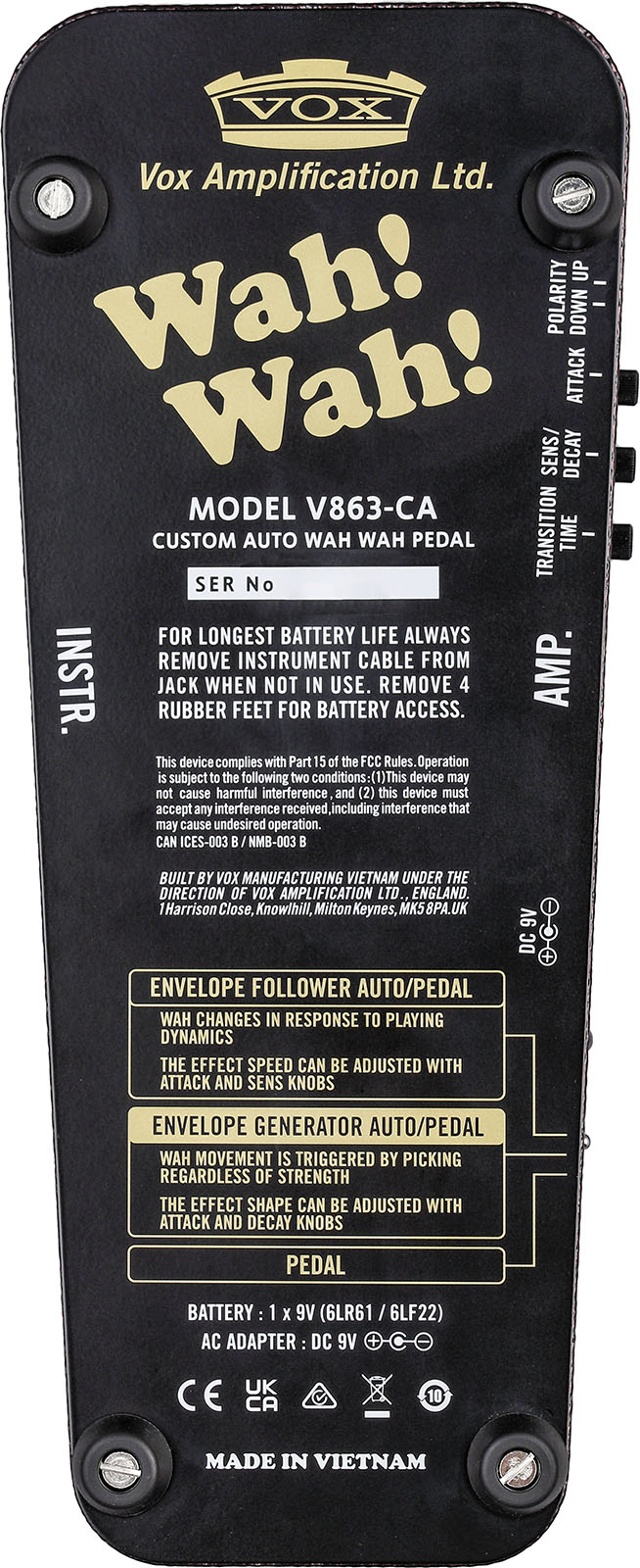 Vox V863-ca Custom Auto Wah Pedal - Wah & filter effect pedal - Variation 4
