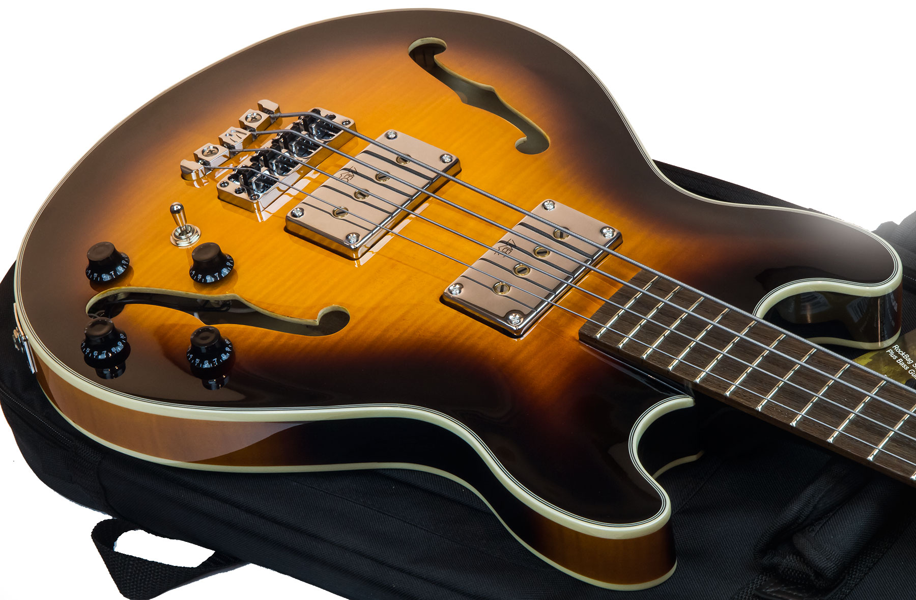 Warwick Star Bass Set Neck Flame Maple Rockbass Wen +housse - Vintage Sunburst - Semi & hollow-body electric bass - Variation 2