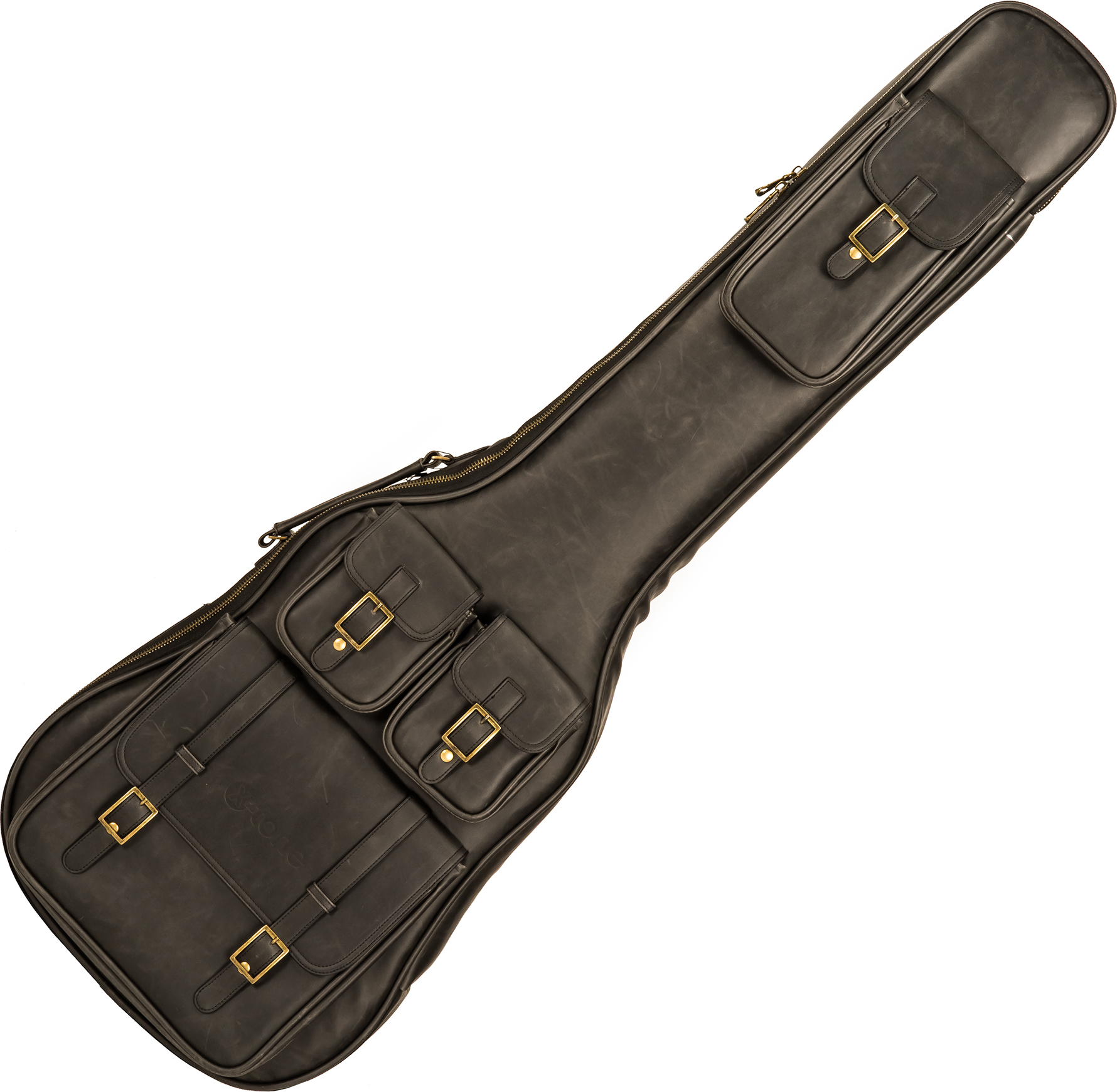 X-tone 2035 Bas-bk Deluxe Leather Electric Bass Bag Cuir Matt Black - Electric bass gig bag - Main picture