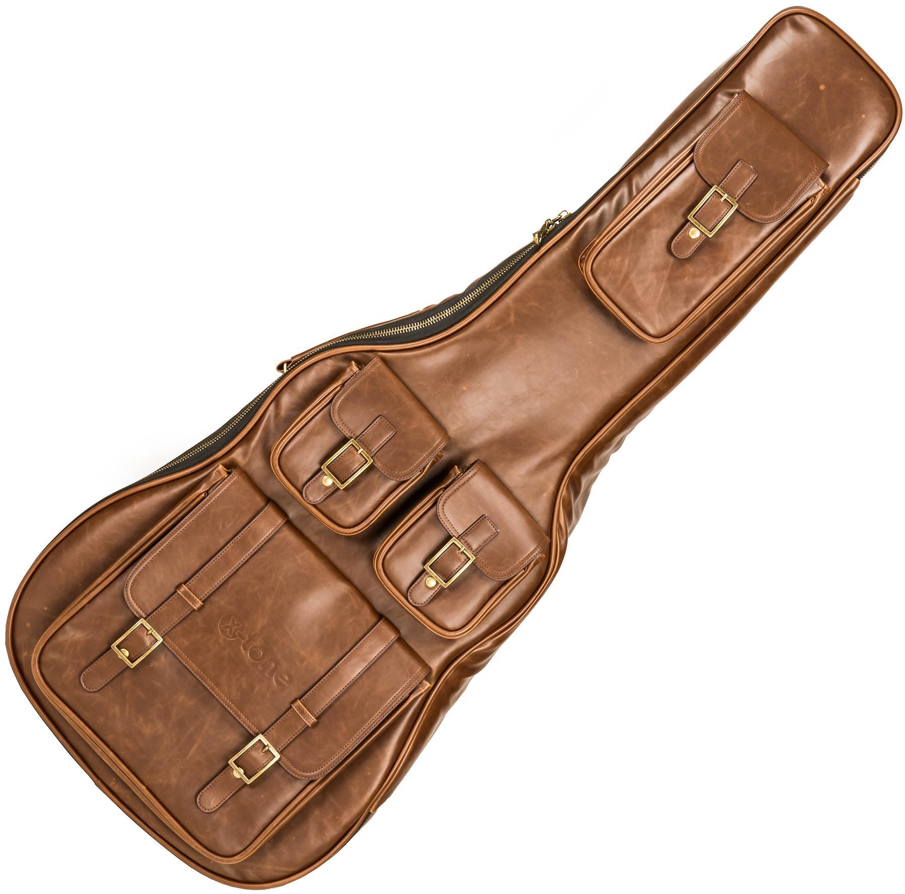 Acoustic guitar gig bag X-tone 2035 FOL-BN Deluxe Leather Acoustic Dreadnought Guitar Bag - Matt Brown