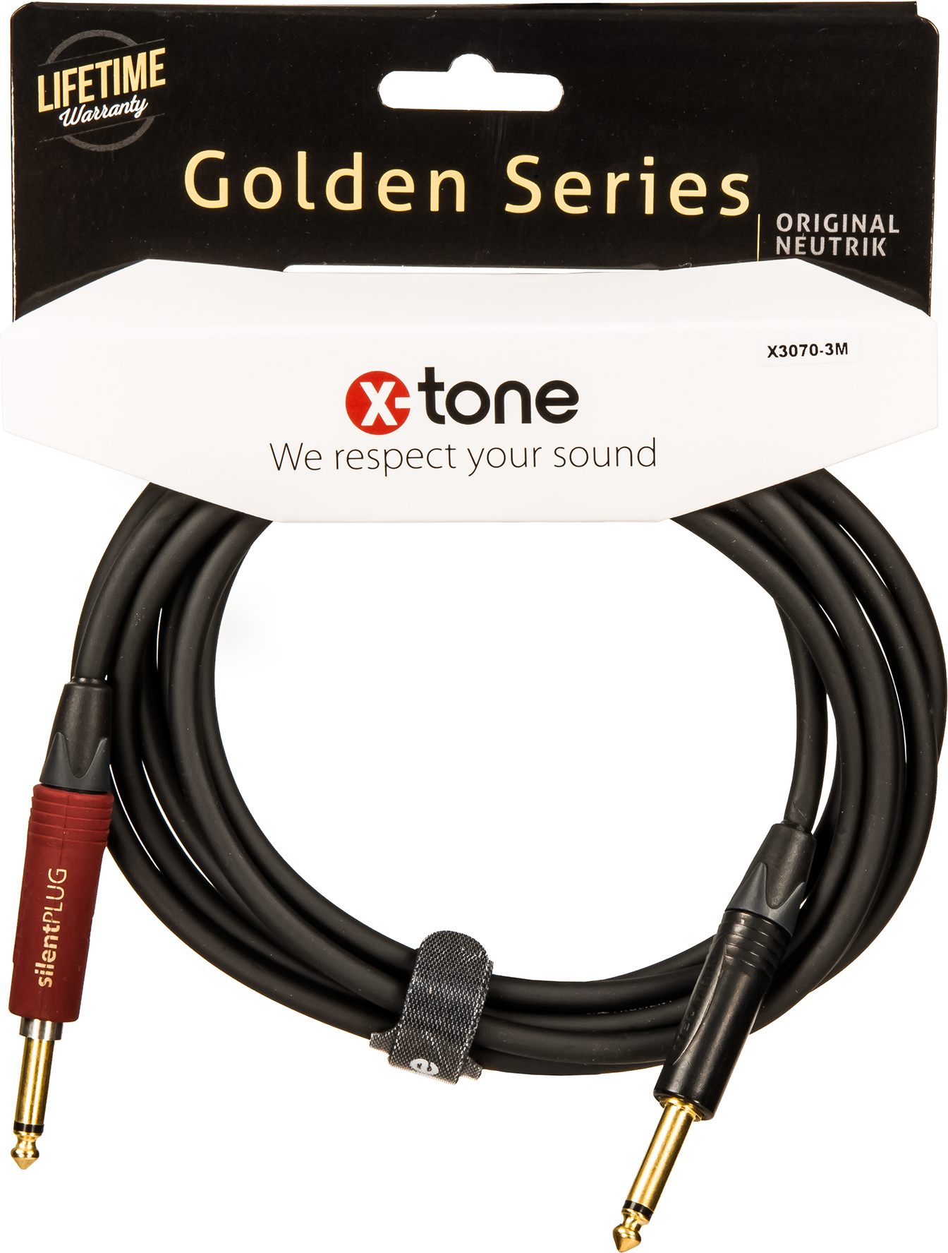 X-tone X3070-3m Instrument Cable Golden Neutrik Silent Droit/droit 3m - Cable - Main picture