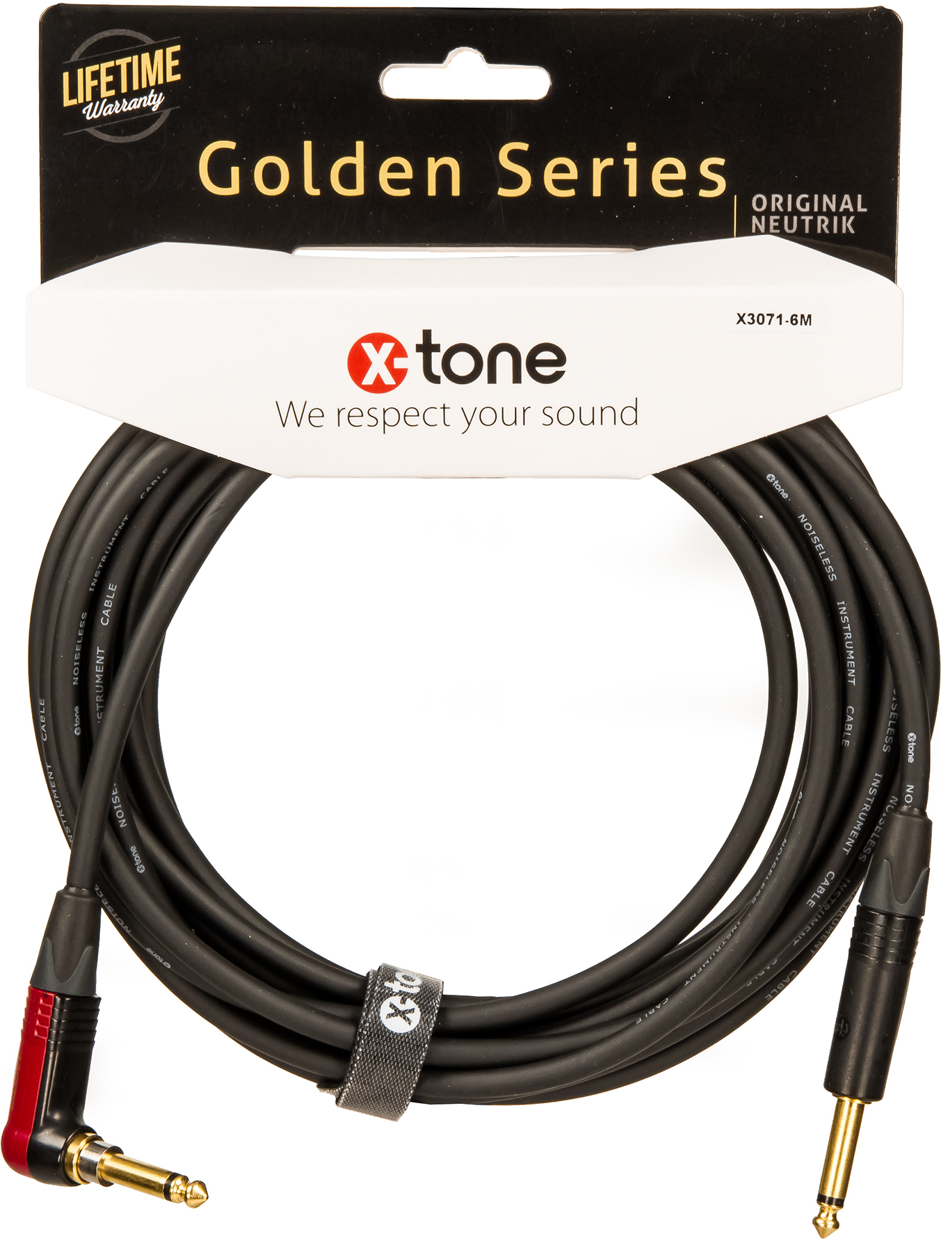 X-tone X3071-6m Instrument Cable Golden Neutrik Silent Droit/coude 6m - Cable - Main picture