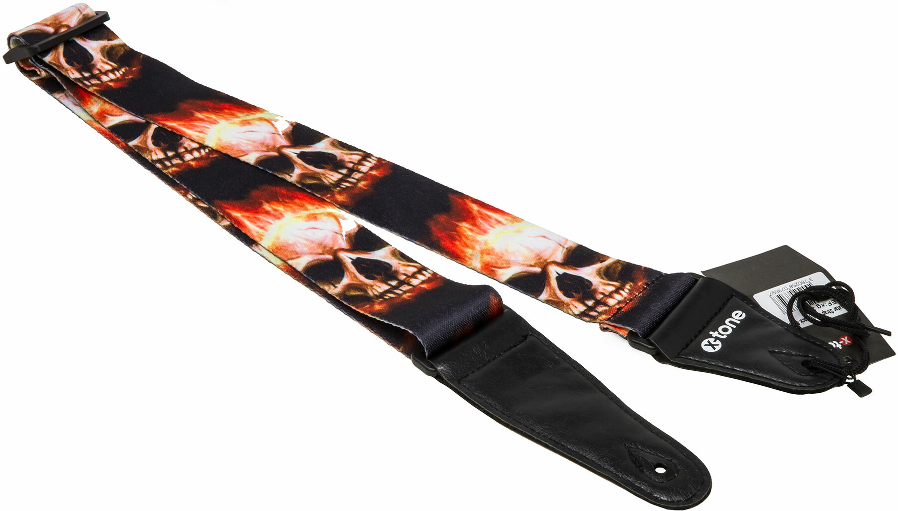 X-tone Xg 3101 Nylon Guitar Strap Skull With Flame Black & Red - Guitar strap - Main picture