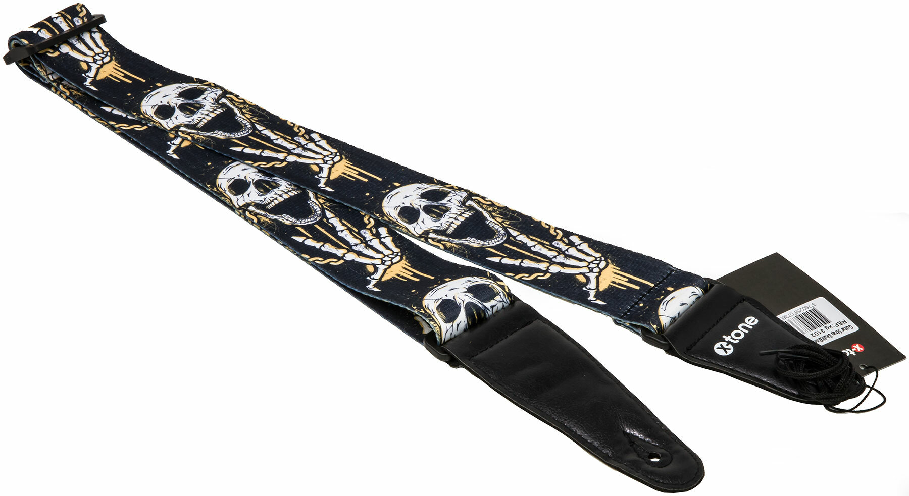 X-tone Xg 3102 Nylon Guitar Strap Skull Laughing Black & Yellow - Guitar strap - Main picture