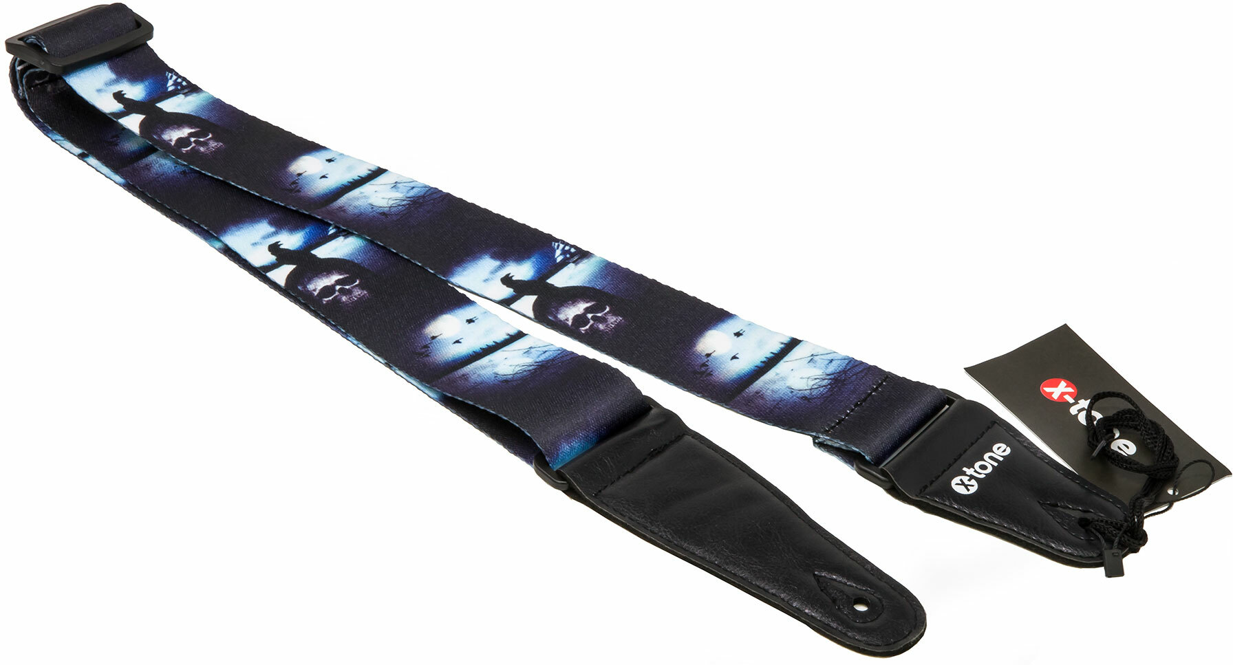 X-tone Xg 3104 Nylon Guitar Strap Skull With Crow Black & Blue - Guitar strap - Main picture