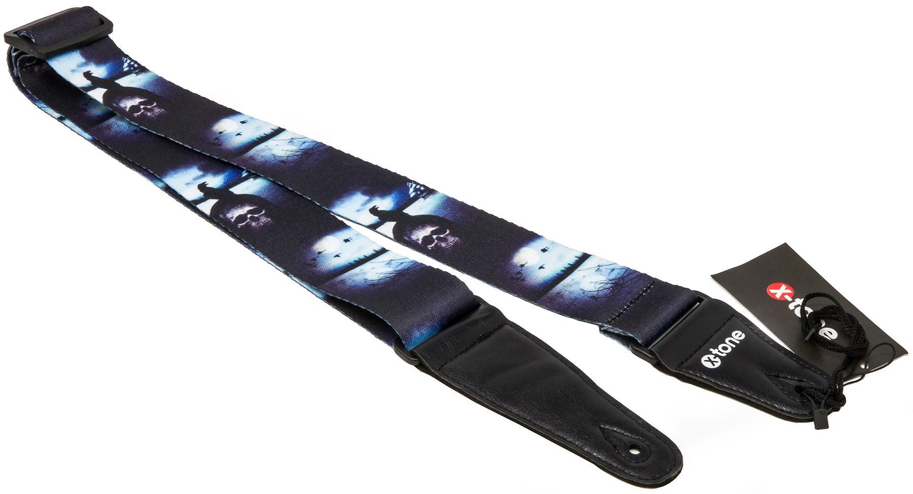 Guitar strap X-tone XG 3104 Nylon Guitar Strap Skull With Crow - Black & Blue