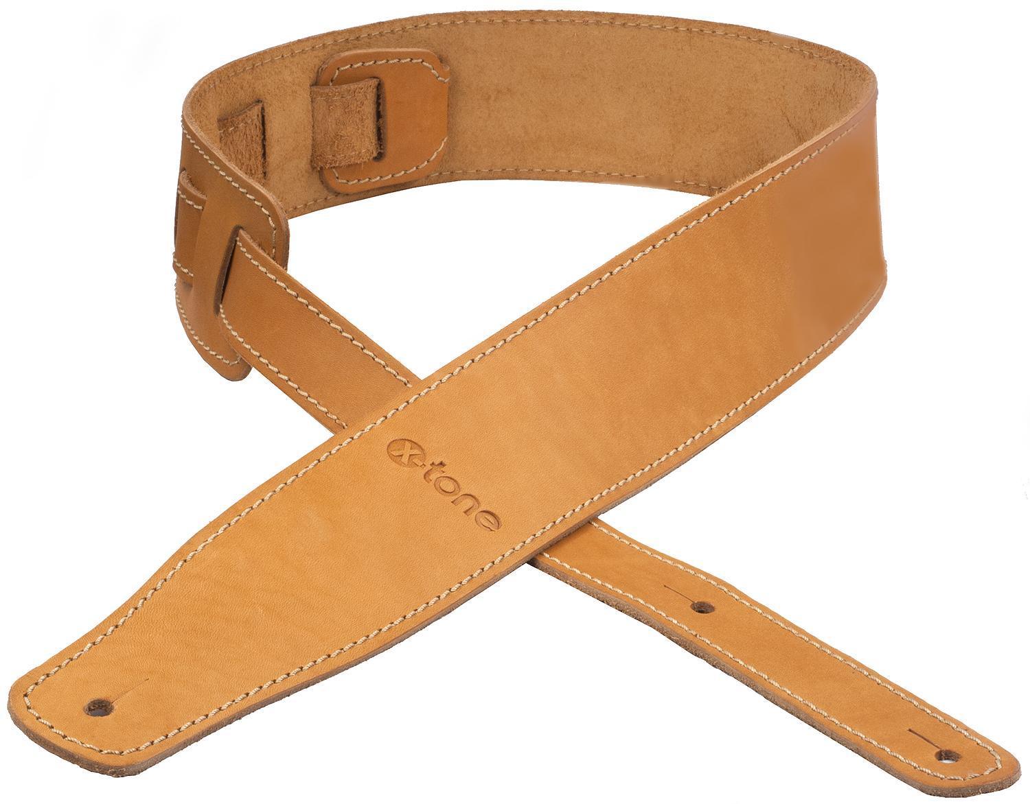 Guitar strap X-tone xg 3150 CLASSIC LEATHER GUITAR STRAP CUIR 6.5CM BROWNSTONE Caramel