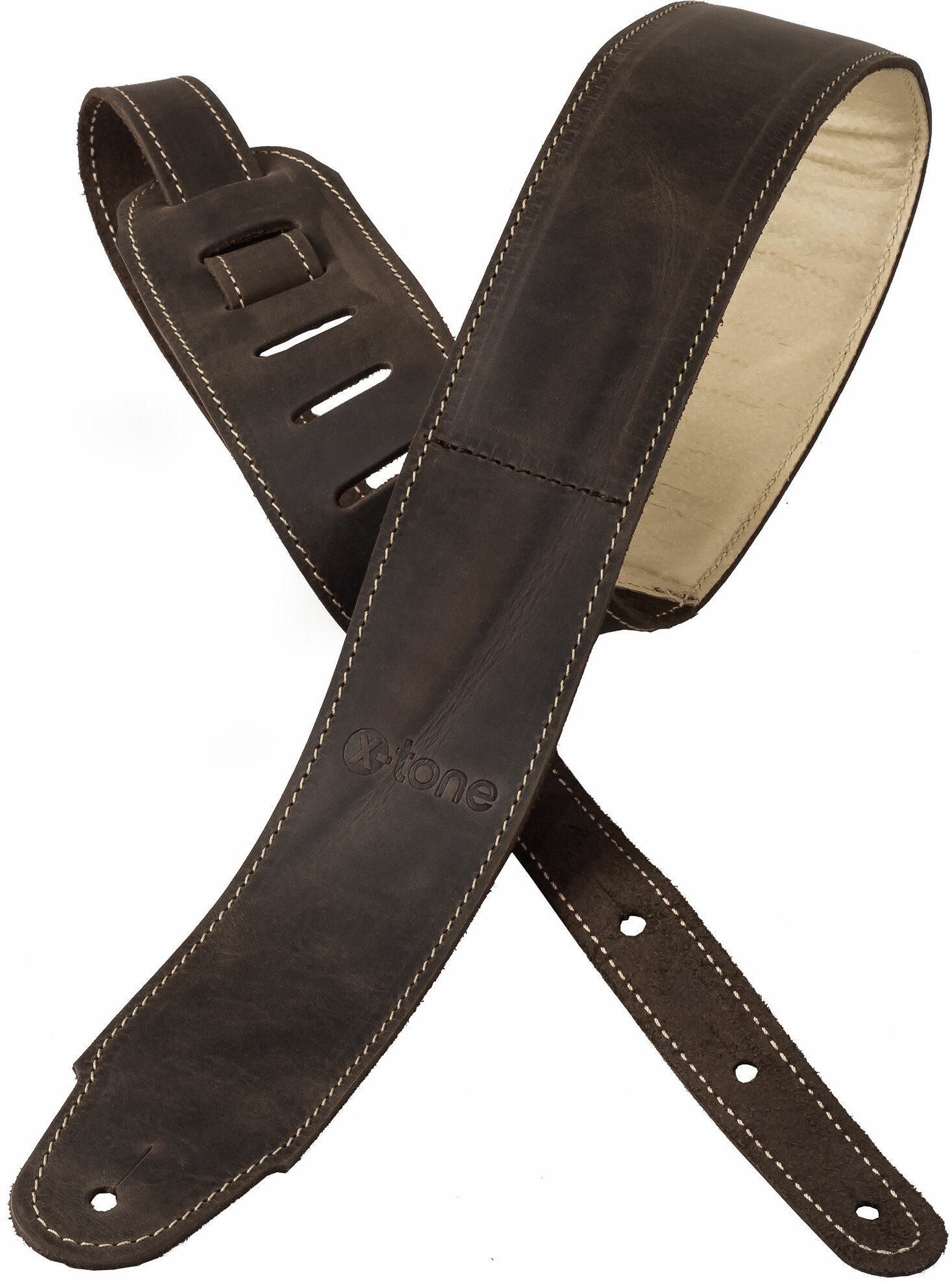 X-tone Xg 3156 Classic Plus Leather Guitar Strap Cuir RembourrÉe Dark Brown - Guitar strap - Main picture