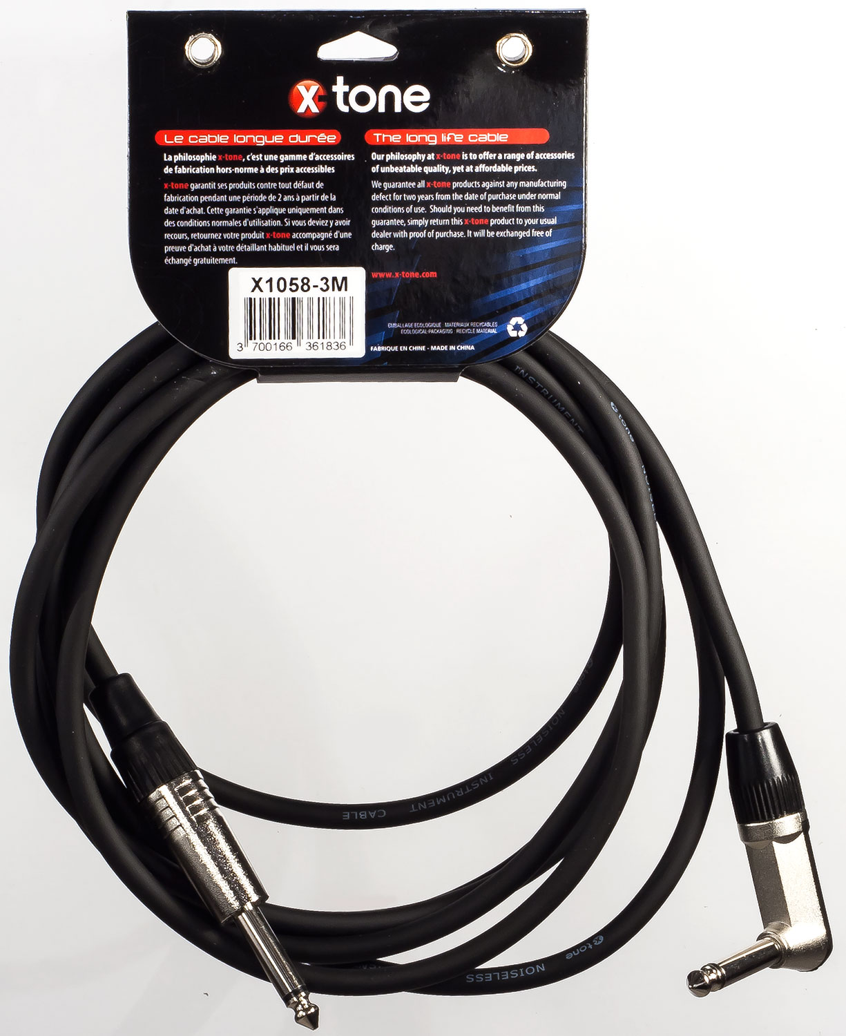 X-tone X1058-3m - Jack(m) 6,35 Mono Coude / Jack(m) 6,35 Mono - Cable - Variation 1