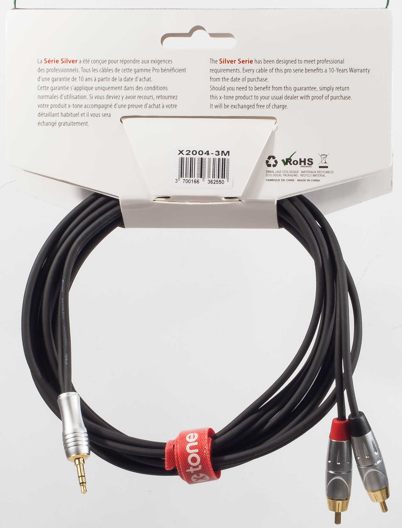 X-tone X2004-3m - Jack(m) 3,5 Stereo / 2 Rca(m) Silver Series - Cable - Variation 1