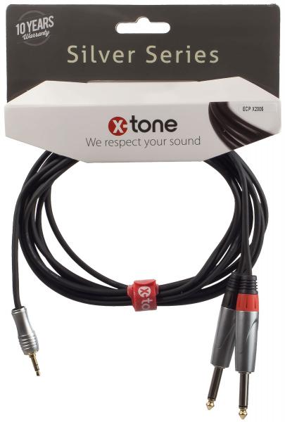 Cable X-tone X2005-1.5M - Jack(M) 3,5 Stereo / 2 Jack(M) 6,35 mono SILVER SERIES