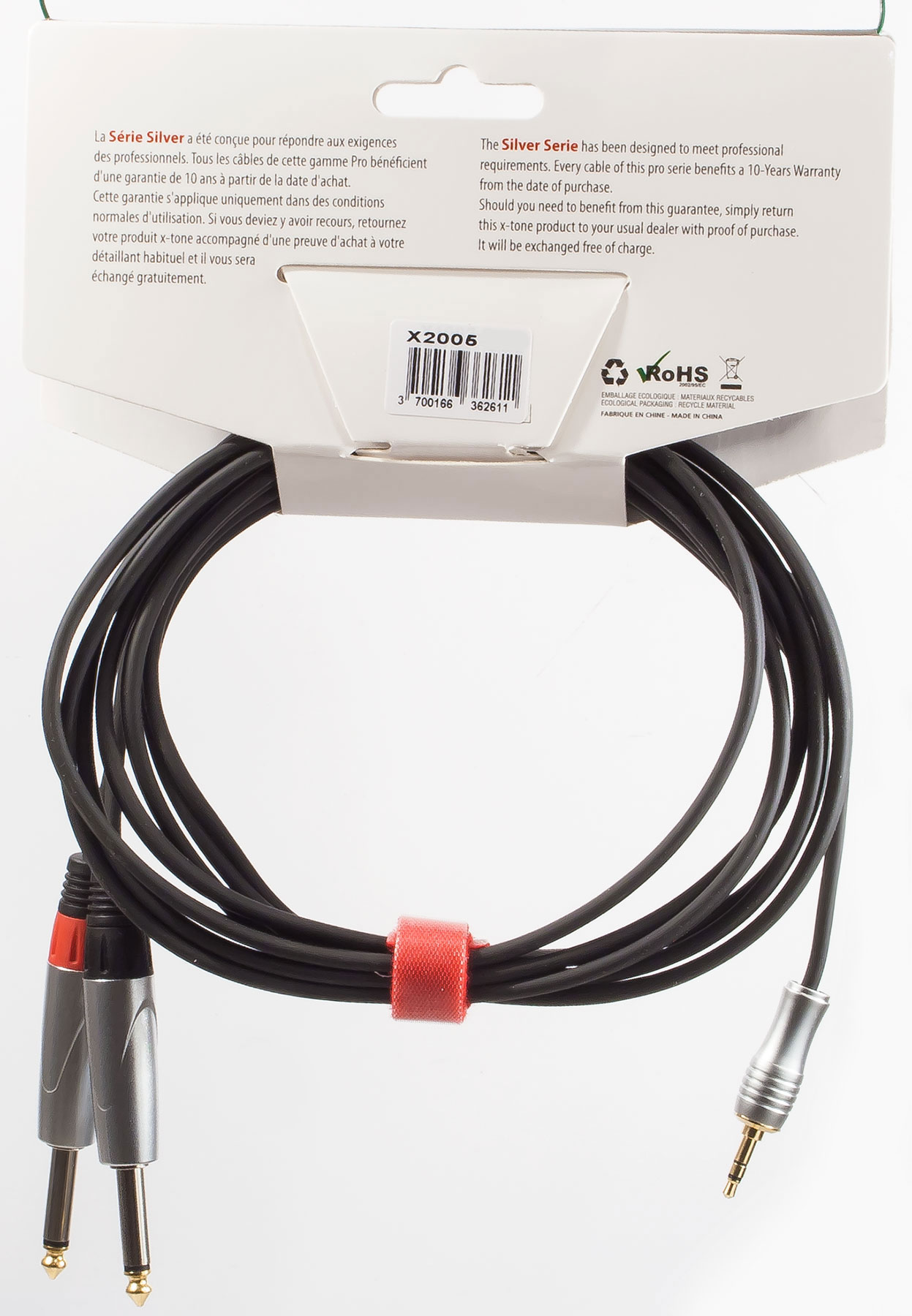 X-tone X2005-1.5m - Jack(m) 3,5 Stereo / 2 Jack(m) 6,35 Mono Silver Series - Cable - Variation 1