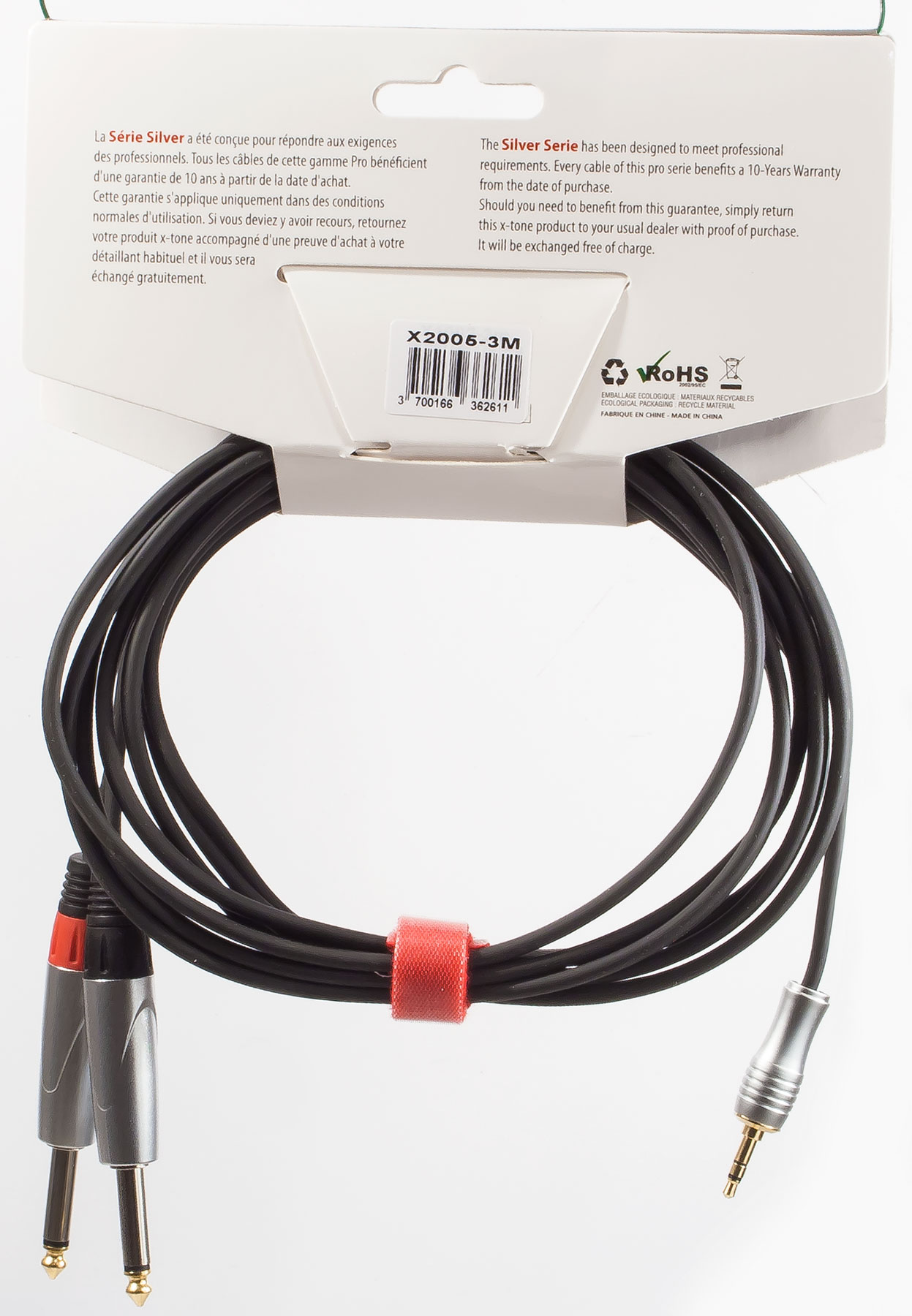 X-tone X2005-3m - Jack(m) 3,5 Stereo / 2 Jack(m) 6,35 Mono Silver Series - Cable - Variation 1