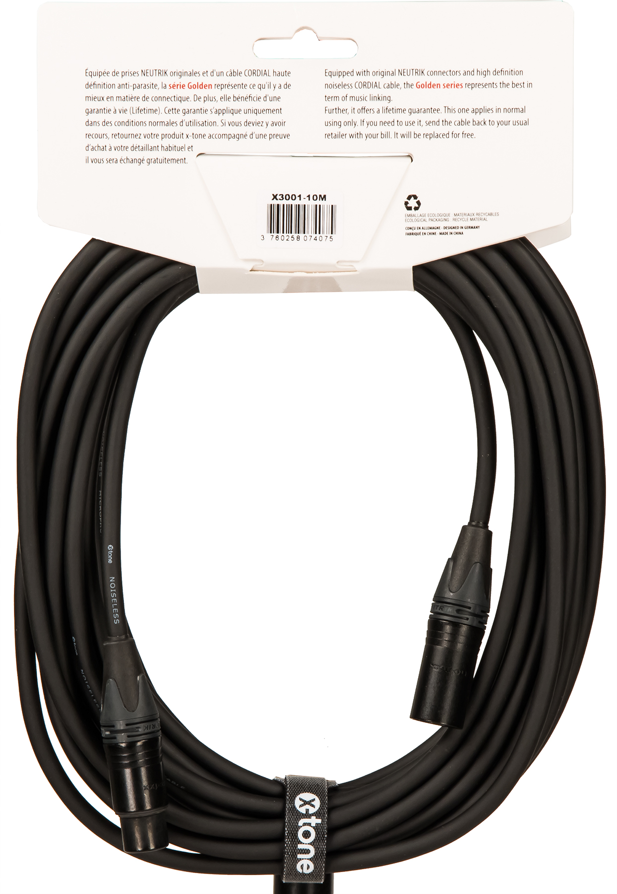 X-tone X3001-10m - Xlr(m) / Xlr(f) Golden Series - Cable - Variation 1
