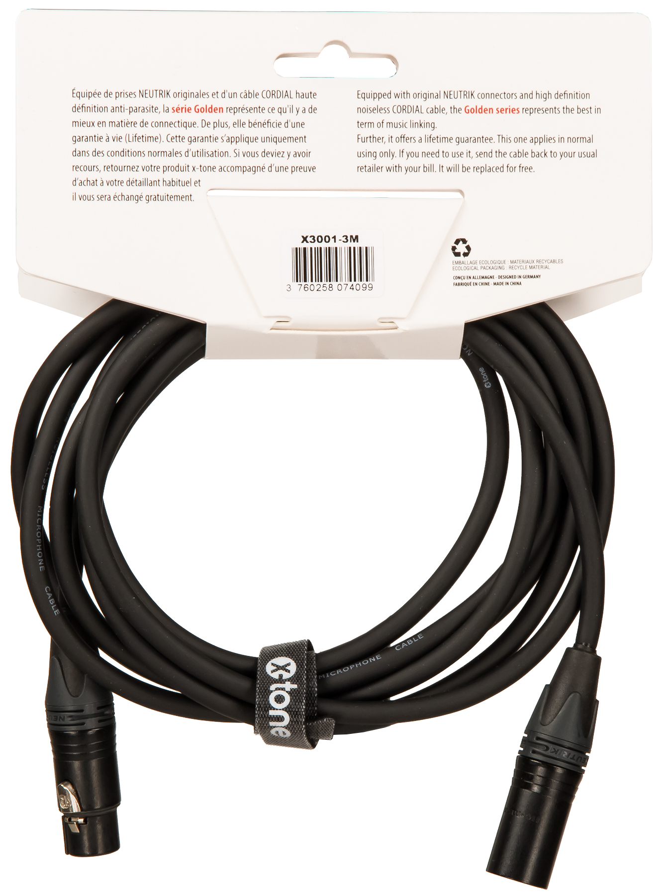 X-tone X3001-3m - Xlr(m) / Xlr(f) Golden Series - Cable - Variation 1