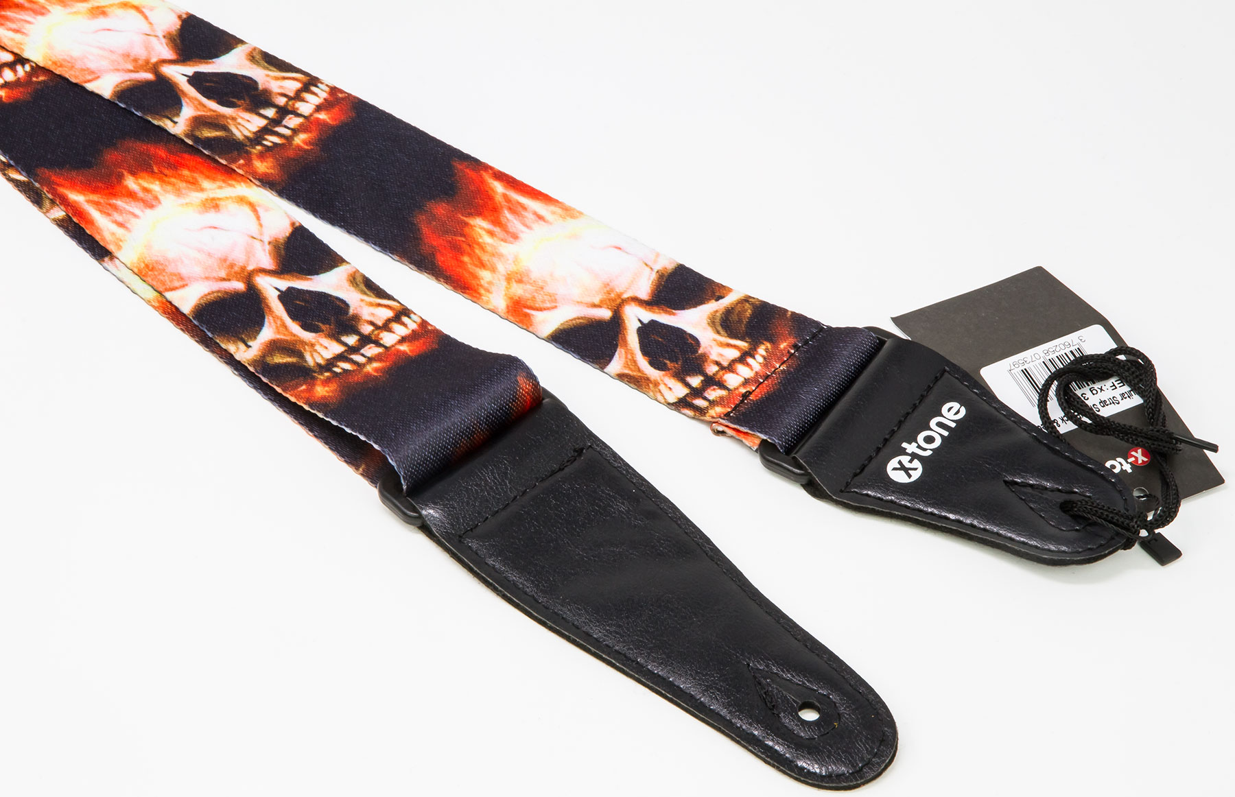 X-tone Xg 3101 Nylon Guitar Strap Skull With Flame Black & Red - Guitar strap - Variation 1