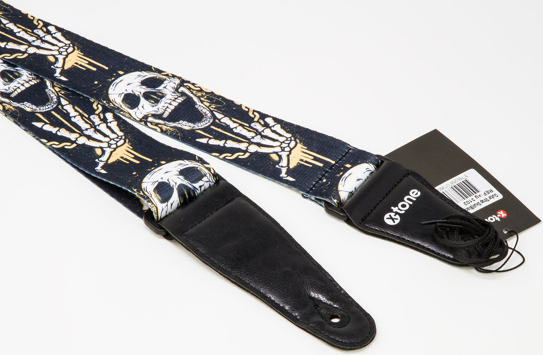 X-tone Xg 3102 Nylon Guitar Strap Skull Laughing Black & Yellow - Guitar strap - Variation 1