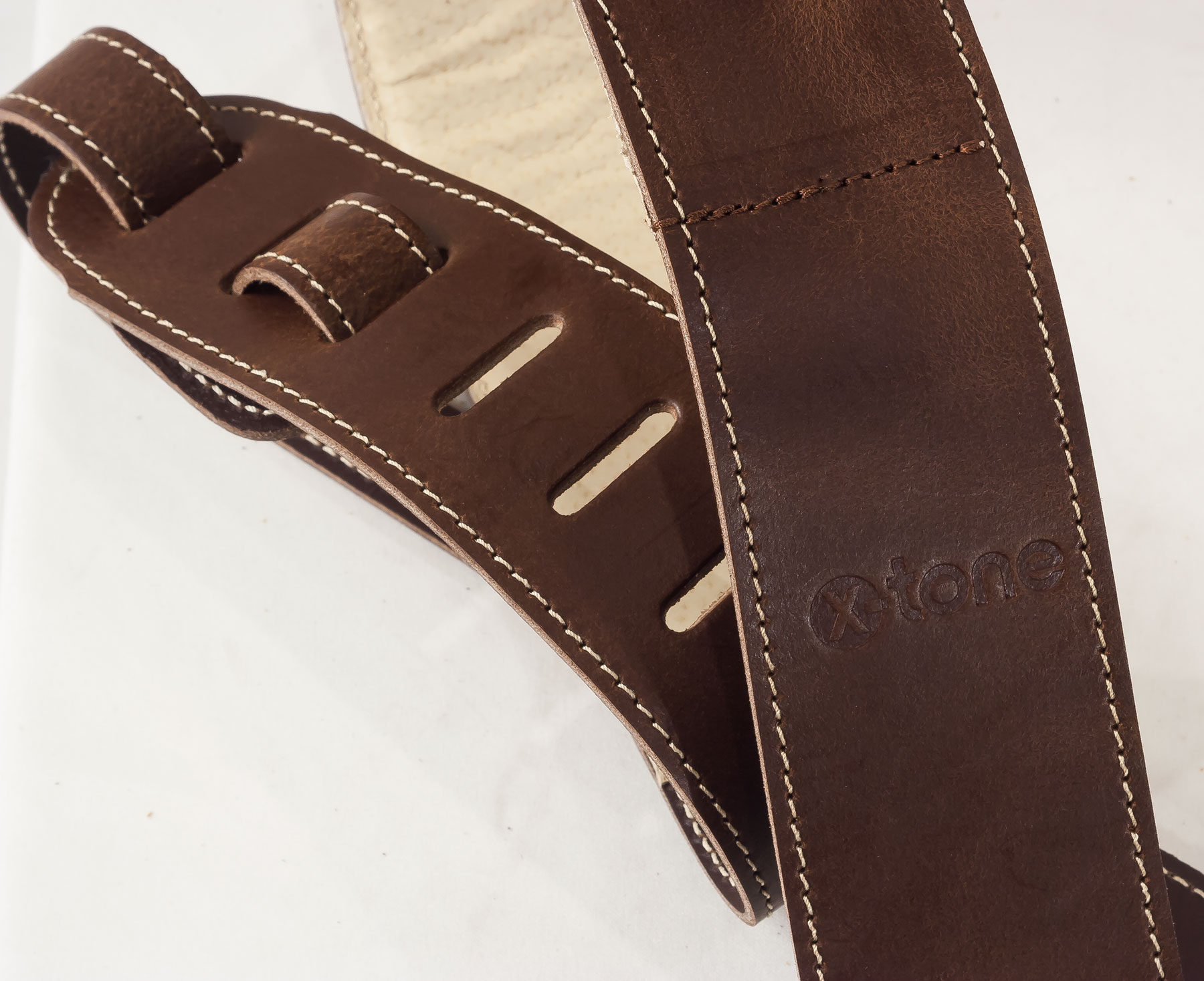 X-tone Xg 3155 Classic Plus Leather Guitar Strap Cuir RembourrÉe Brown - Guitar strap - Variation 1