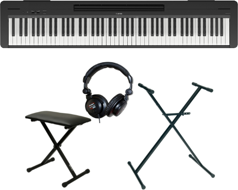 P-145 Black + Stand Clavier + Casque + Banquette Pliable Portable