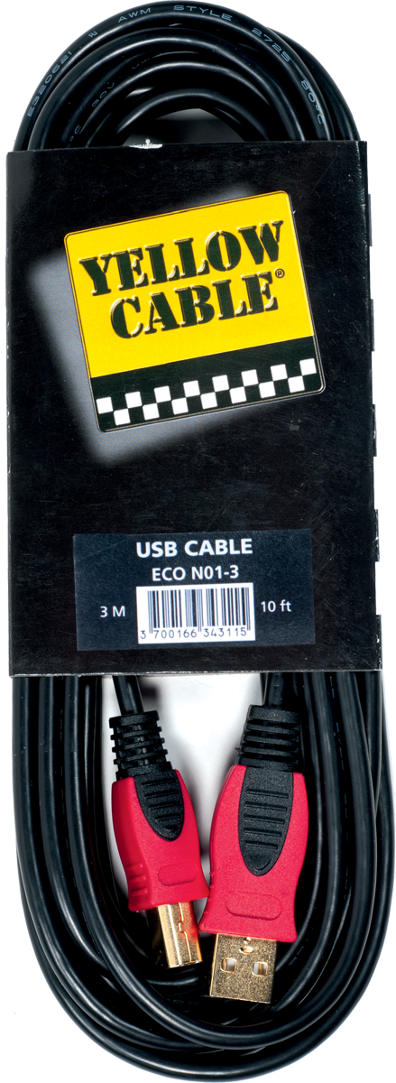Yellow Cable Usb A Male Vers B Male 5m - - Cable - Main picture